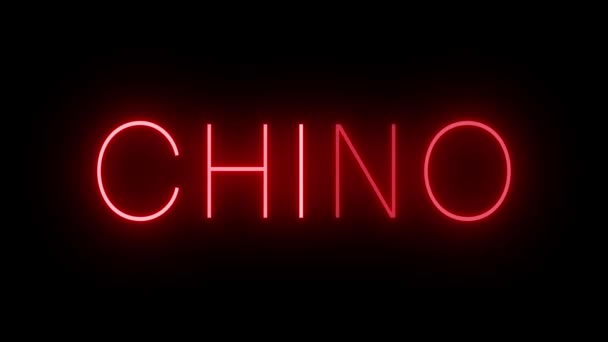 Красный Мерцающий Мигающий Анимированный Неоновый Знак Города Чино — стоковое видео