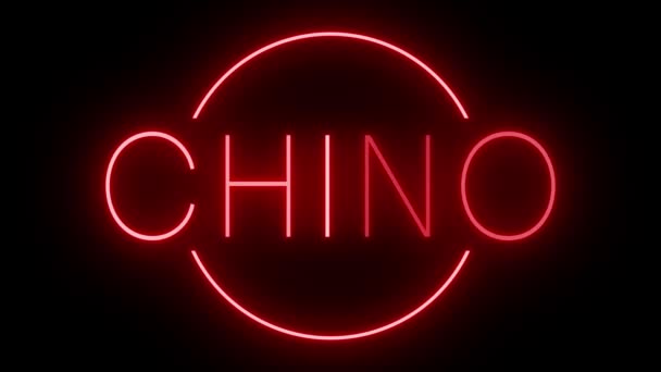Красный Мерцающий Мигающий Анимированный Неоновый Знак Города Чино — стоковое видео
