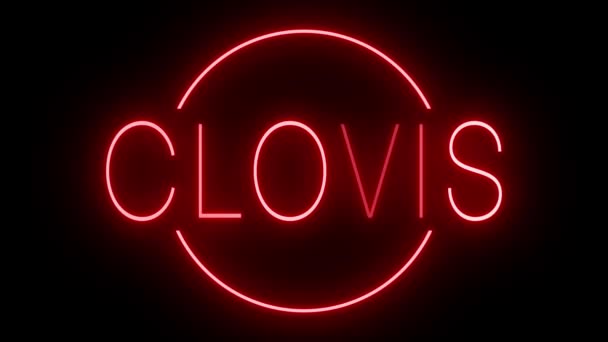 Rött Flimrande Och Blinkande Animerade Neon Tecken För Staden Clovis — Stockvideo
