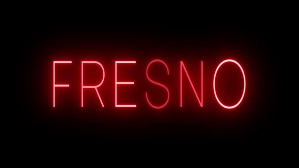 弗雷斯诺的红色闪烁和闪烁的动画霓虹灯标志 — 图库视频影像