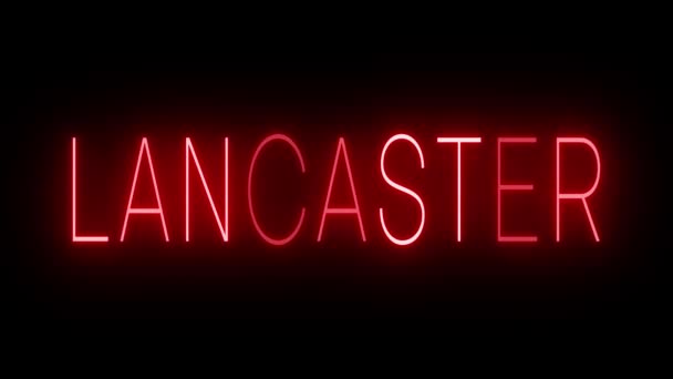 兰开斯特的红色闪烁和闪烁动画霓虹灯标志 — 图库视频影像