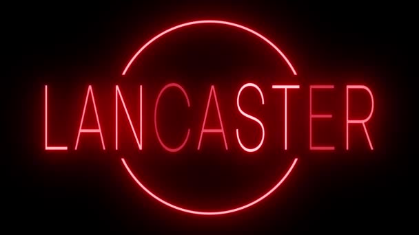Röd Flimrande Och Blinkande Animerad Neonskylt Mot Lancaster — Stockvideo
