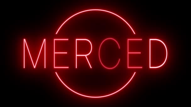 Rood Flikkerend Knipperend Geanimeerd Neon Teken Voor Merced — Stockvideo
