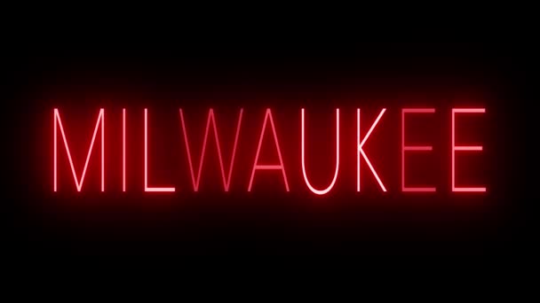密尔沃基的红色闪烁和闪烁的动画霓虹灯标志 — 图库视频影像