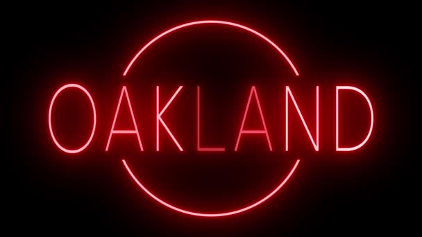 奥克兰的红色闪烁和闪烁的动画霓虹灯标志 — 图库视频影像