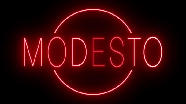 莫德斯托的红色闪烁和闪烁的动画霓虹灯标志 — 图库视频影像
