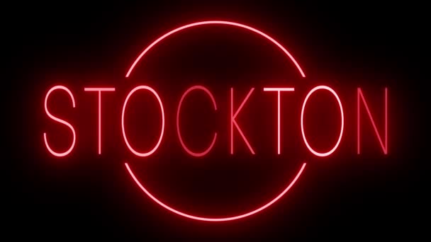 斯托克顿号的红色闪烁和闪烁霓虹灯标志 — 图库视频影像