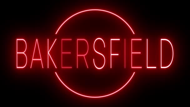 Červené Blikající Blikající Neonové Znamení Pro Bakersfield — Stock video