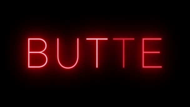 Red Flickering Blinking Neon Sign Butte — Stock Video