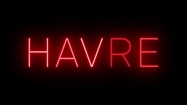 哈弗尔的红色闪烁和闪烁霓虹灯标志 — 图库视频影像