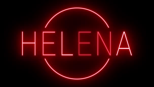 Rotes Flackern Und Blinkende Neonreklame Für Helena — Stockvideo