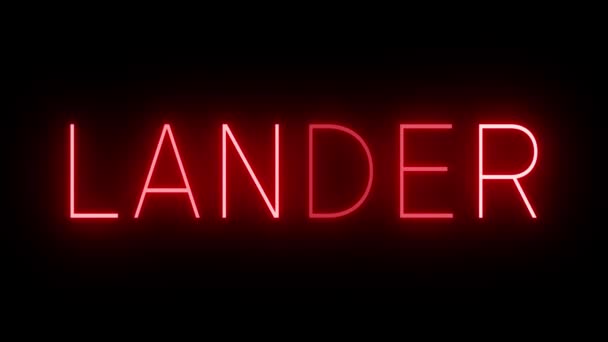 Rotes Flackern Und Blinkende Animierte Leuchtreklame Für Lander — Stockvideo