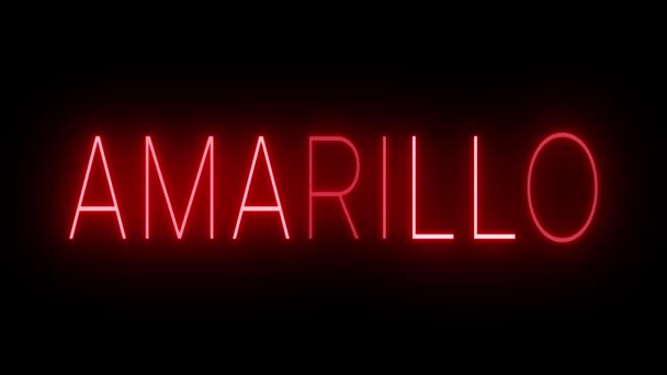 Rött Flimrande Och Blinkande Animerade Neon Tecken För Staden Amarillo — Stockvideo