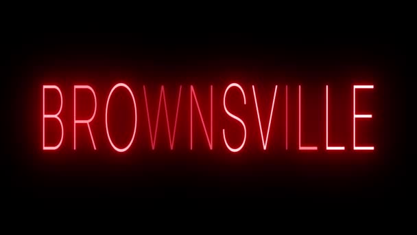 Rött Flimrande Och Blinkande Animerade Neon Tecken För Staden Brownsville — Stockvideo