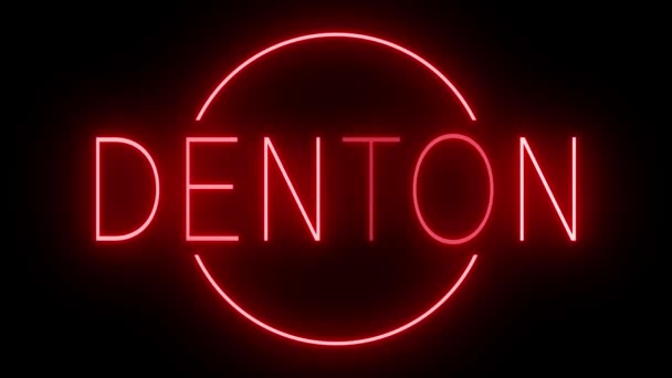 Rood Flikkerend Knipperend Geanimeerd Neonbord Voor Stad Denton — Stockvideo