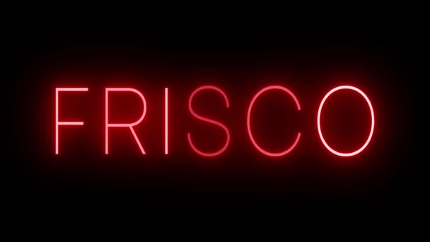 Rotes Flackern Und Blinkende Animierte Leuchtreklame Für Die Stadt Frisco — Stockvideo
