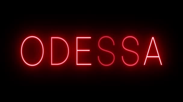 Rood Flikkerend Knipperend Geanimeerd Neon Bord Voor Stad Odessa — Stockvideo