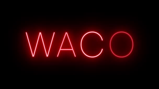 Letrero Neón Animado Parpadeante Rojo Para Ciudad Waco — Vídeos de Stock