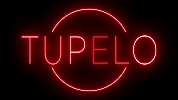 Rotes Flackern Und Blinkende Animierte Leuchtreklame Für Die Stadt Tupelo — Stockvideo