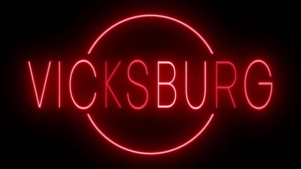 Red Flickering Blinking Animated Neon Sign City Vicksburg — Stock Video