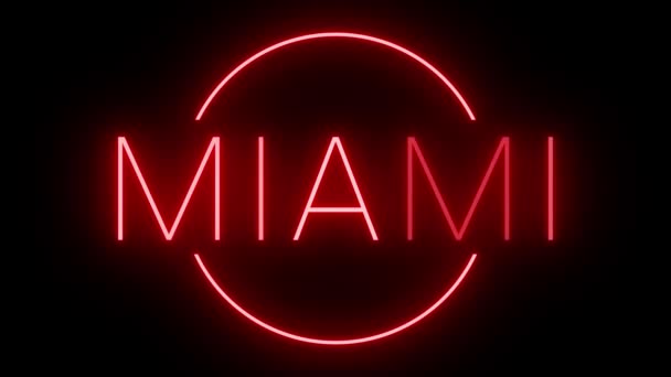 迈阿密市的红色闪烁和闪烁的动画霓虹灯标志 — 图库视频影像