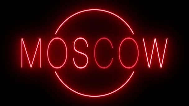 Rotes Flackern Und Blinkende Animierte Leuchtreklame Für Moskau — Stockvideo