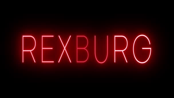 Rood Flikkerend Knipperend Geanimeerd Neonbord Voor Stad Rexburg — Stockvideo