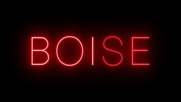 Letrero Neón Animado Parpadeante Rojo Para Ciudad Boise — Vídeo de stock