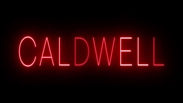 Červené Blikající Blikající Animované Neonové Znamení Pro Město Caldwell — Stock video