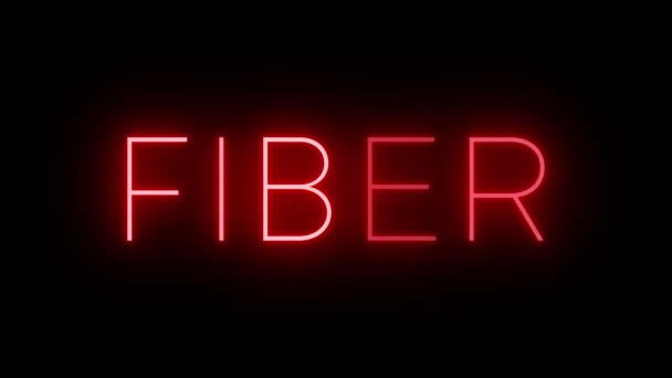 Κόκκινο Τρεμοπαίζει Και Αναβοσβήνει Animated Νέον Σημάδι Για Fiber — Αρχείο Βίντεο