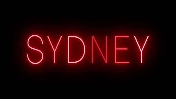 Red Flickering Blinking Animated Neon Sign Sydney — Stock Video
