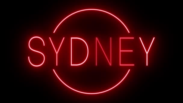 Red Flickering Blinking Animated Neon Sign Sydney — Stock Video