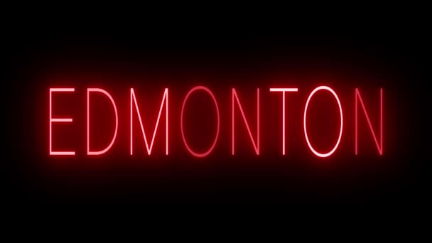 埃德蒙顿的红色闪烁和闪烁的动画霓虹灯标志 — 图库视频影像