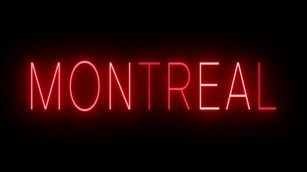 蒙特利尔的红色闪烁和闪烁动画霓虹灯标志 — 图库视频影像