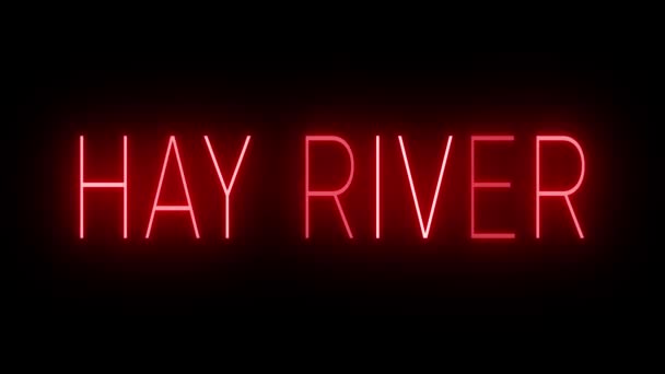 Sinal Néon Animado Cintilante Piscando Vermelho Para Hay River — Vídeo de Stock