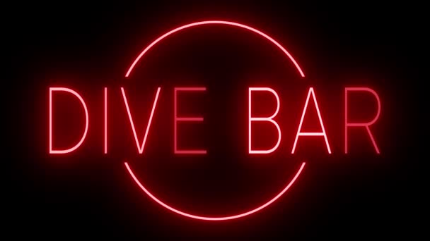 在Dive酒吧黑色背景下闪烁着红色复古风格的霓虹灯标志 — 图库视频影像