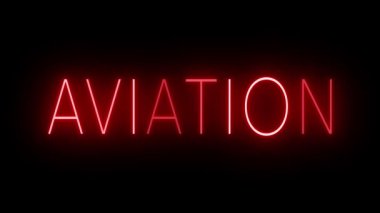 Parıldayan kırmızı retro tarzı neon ışığı AVIATION için siyah bir arkaplan üzerinde parlıyor