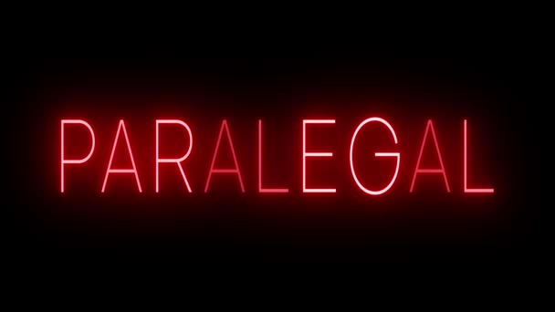 Flickering Red Retro Style Neon Sign Glowing Black Background Paralegal — Stock Video