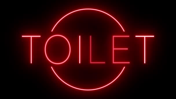 Flickering Red Retro Style Neon Sign Glowing Black Background Toilet — Stock Video
