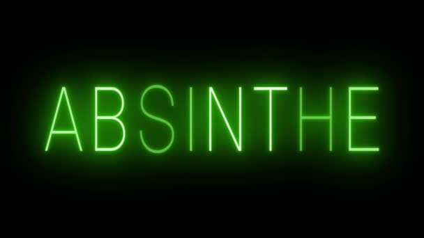 Absintheのための黒い背景に対して輝く緑のレトロスタイルのネオンサイン — ストック動画