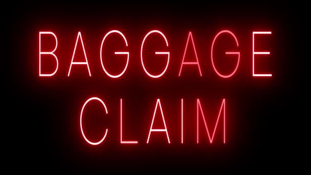 Flickering Red Retro Style Neon Sign Glowing Black Background Baggage — Stock Video