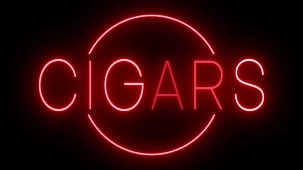 Мерцающий Красный Неоновый Знак Стиле Ретро Светящийся Черном Фоне Cigars — стоковое видео