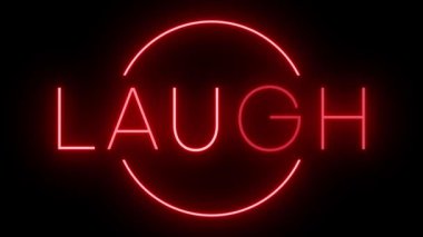 Parıldayan kırmızı retro tarzı neon tabela, kahkahalar için siyah arka planda parlıyor.