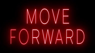 İleriye Taşı için siyah bir arkaplan üzerinde parlayan yanıp sönen kırmızı retro tarzı neon ışığı