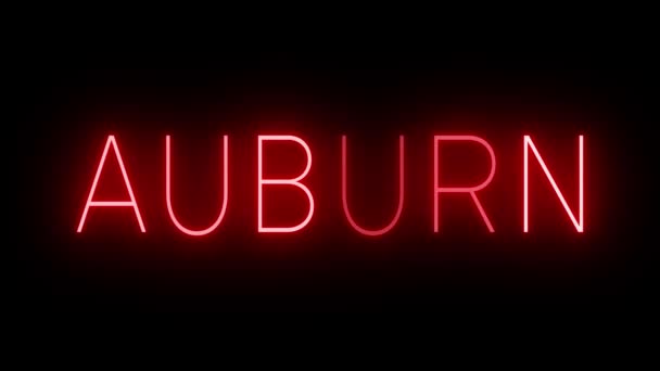 Flickering Red Retro Style Neon Sign Glowing Black Background Auburn — Stock Video