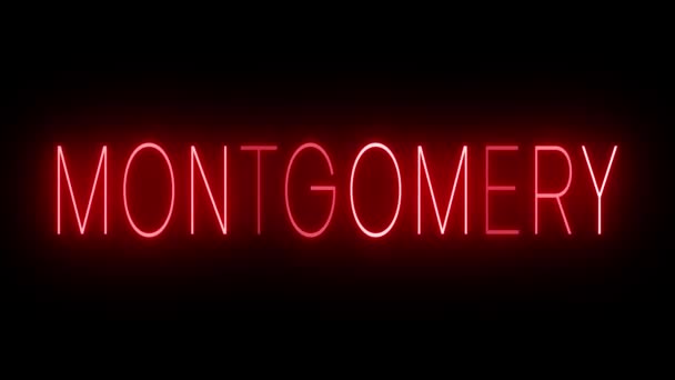 Migający Czerwony Neon Stylu Retro Świecący Czarnym Tle Dla Montgomery — Wideo stockowe