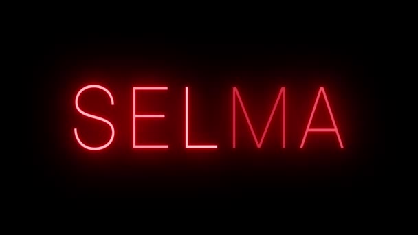 Flackernde Rote Leuchtreklame Retro Stil Vor Schwarzem Hintergrund Für Selma — Stockvideo