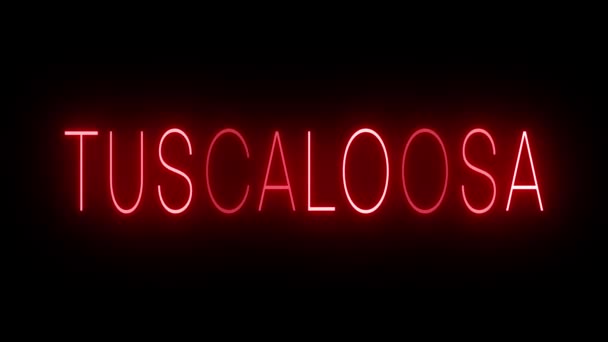 Tuscaloosaの黒い背景に輝く赤いレトロスタイルのネオンサインを折りたたみ — ストック動画