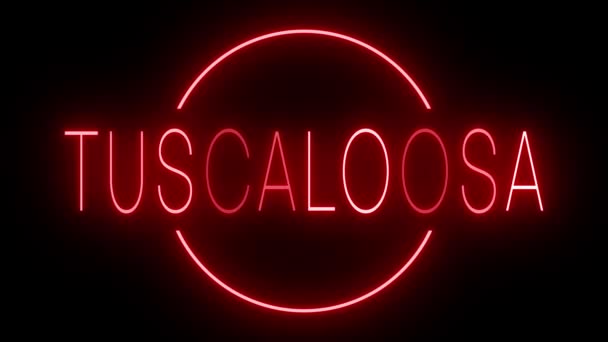 Flackernde Rote Leuchtreklame Retro Stil Vor Schwarzem Hintergrund Für Tuscaloosa — Stockvideo