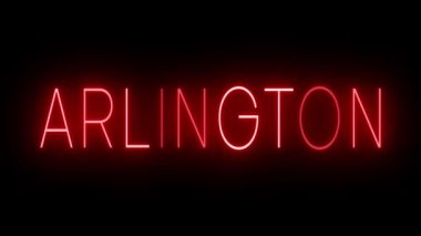 ARLINGTON için siyah bir arkaplan üzerinde parlayan yanıp sönen kırmızı retro tarzı neon tabela